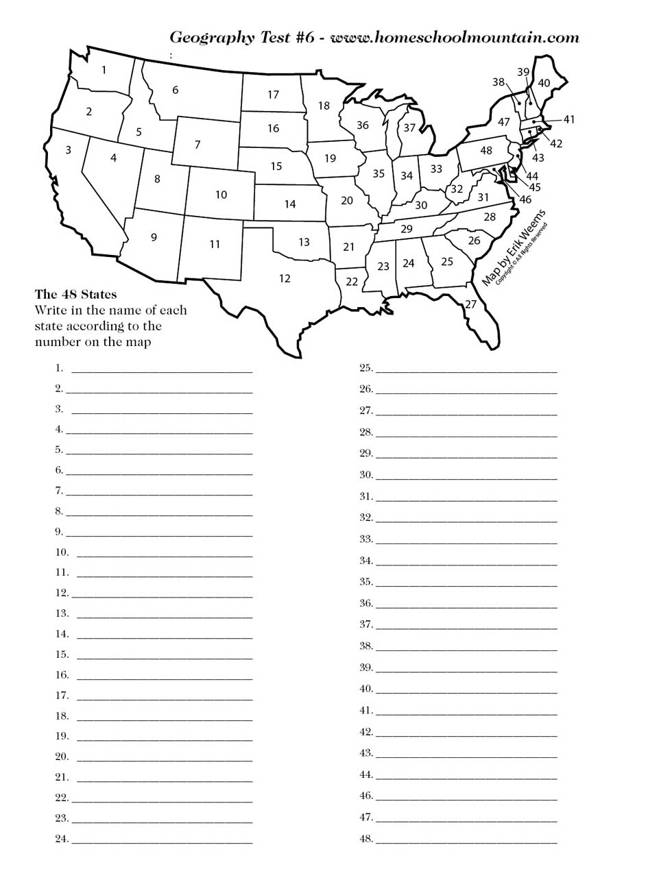 Geography Test 6 the 48 States Home School Mountain